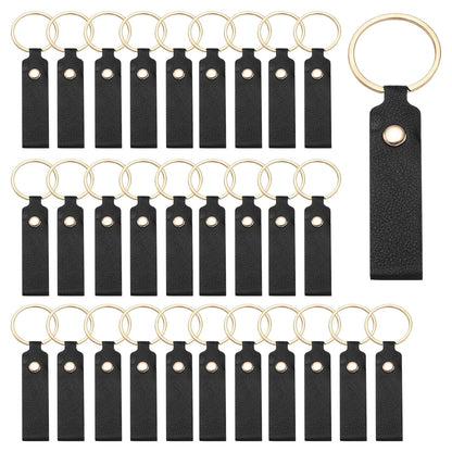 MECCANIXITY 40 Pcs PU Leather Keychain Blanks Bulk Laser Engraving Keychain Leather Key Fob Kit with Key Rings for DIY Supplies Gifts (Black, 3.7" x 0.7")