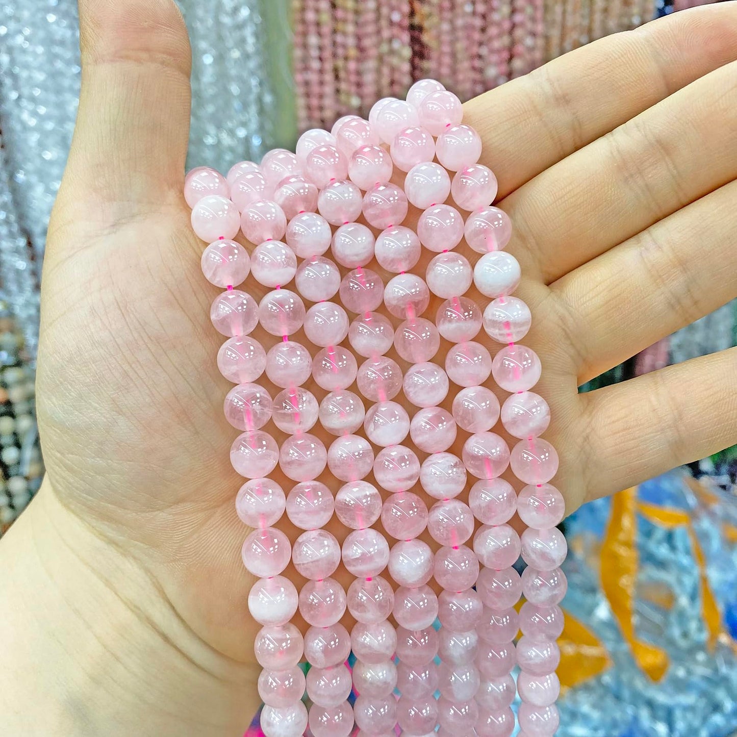 8MM 46PCS Natural Crystal Stone Madagascar Rose Quartz Gemstone Beads for Jewelry Making DIY Bracelet