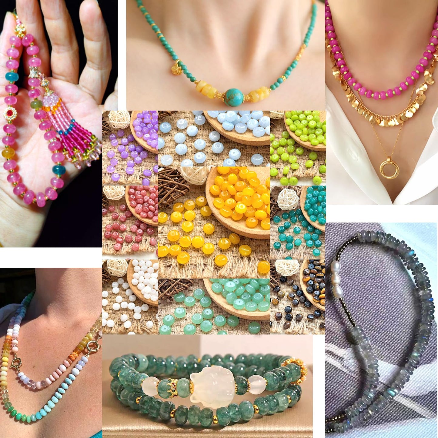 76pcs 5x8mm Natural Stone Gold Sandstone Rondelle Spacer Loose Beads Abacus Disk Stone Round Loose Gemstone Beads for Jewelry Making DIY Bracelet Necklace