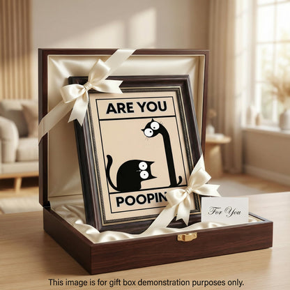 Dark Brown Framed Funny Bathroom Cat Canvas Wall Art Are You Pooping Wall Decor Picture Humor Bathrooms Animal Poster Print Painting for Toilet And Restroom Prepare To Hang