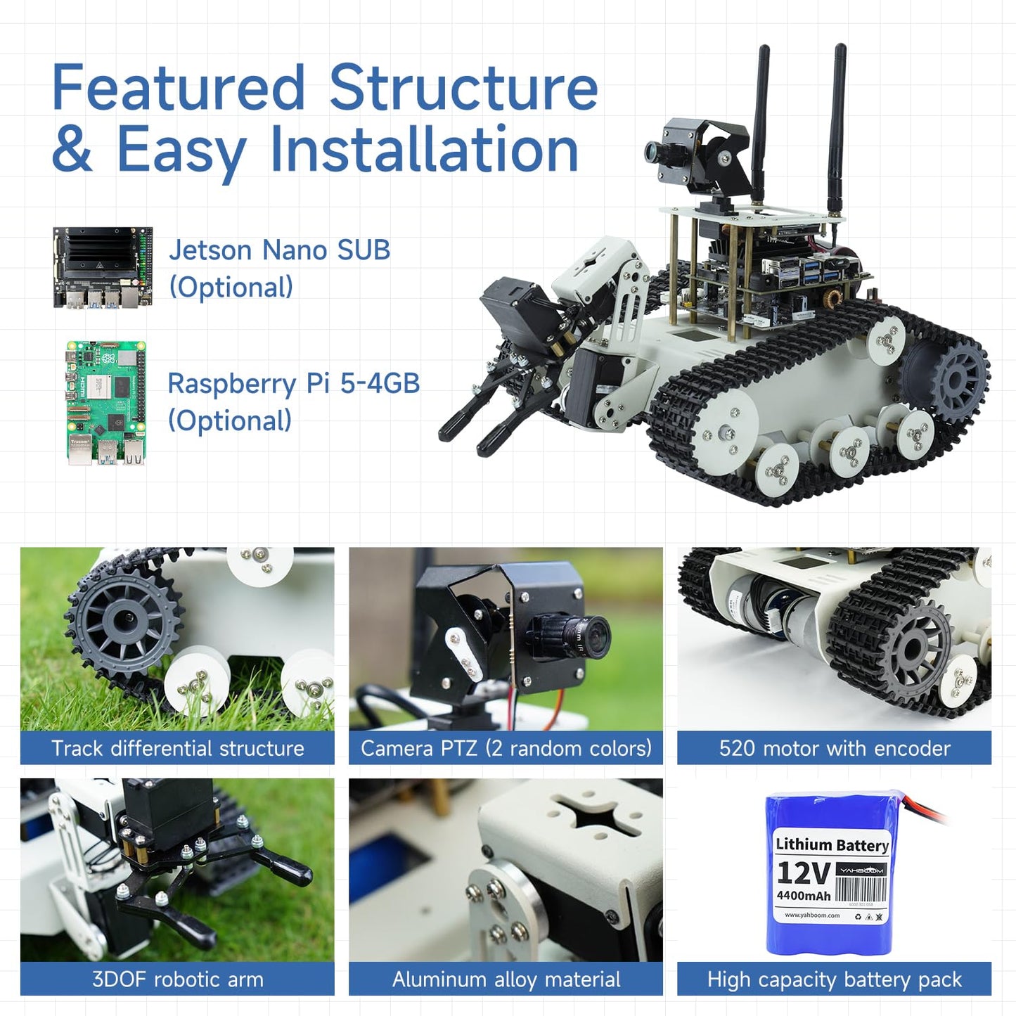 Yahboom DIY Programmable Project ROS Starter Tank Chassis Robot with AI Camera for Jetson Nano B01 Recognition Tracking OpenCV MediaPipe (Transbot-SE Without Nano)
