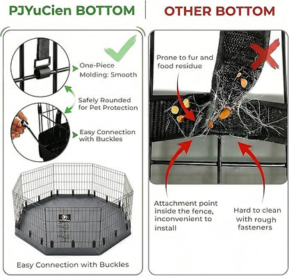 PJYuCien Octagonal Playpen Bottom Pad for 24" Side Metal Pet Pen, Waterproof 600D Oxford with Raised Edges & Snap Hooks, Washable for Puppy Small Animals, Grey