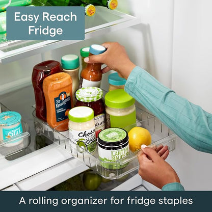 YouCopia RollOut Fridge Caddy BPA-Free Clear Rolling Refrigerator Organizer Bin with Adjustable Dividers and Handles, 9" Wide