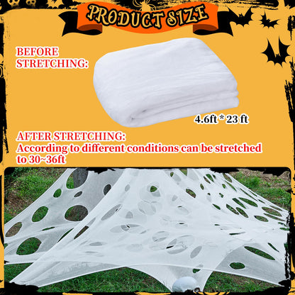 ComfyKit 820 Sqft Halloween Giant Spider Web Decorations Outdoor,Stretchy Beef Netting,Cut-Your-Own Beef Cloth Spider Web for Halloween Indoor Outdoor Decor