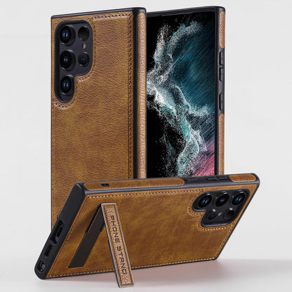 KSELF Leather Case with Stand for Samsung Galaxy S23 Ultra Case, Protective Soft Grip Luxury Cover for Men, Protective Slim Kickstand Shockproof Phone Cases Compatible with S23 Ultra 6.8", Brown