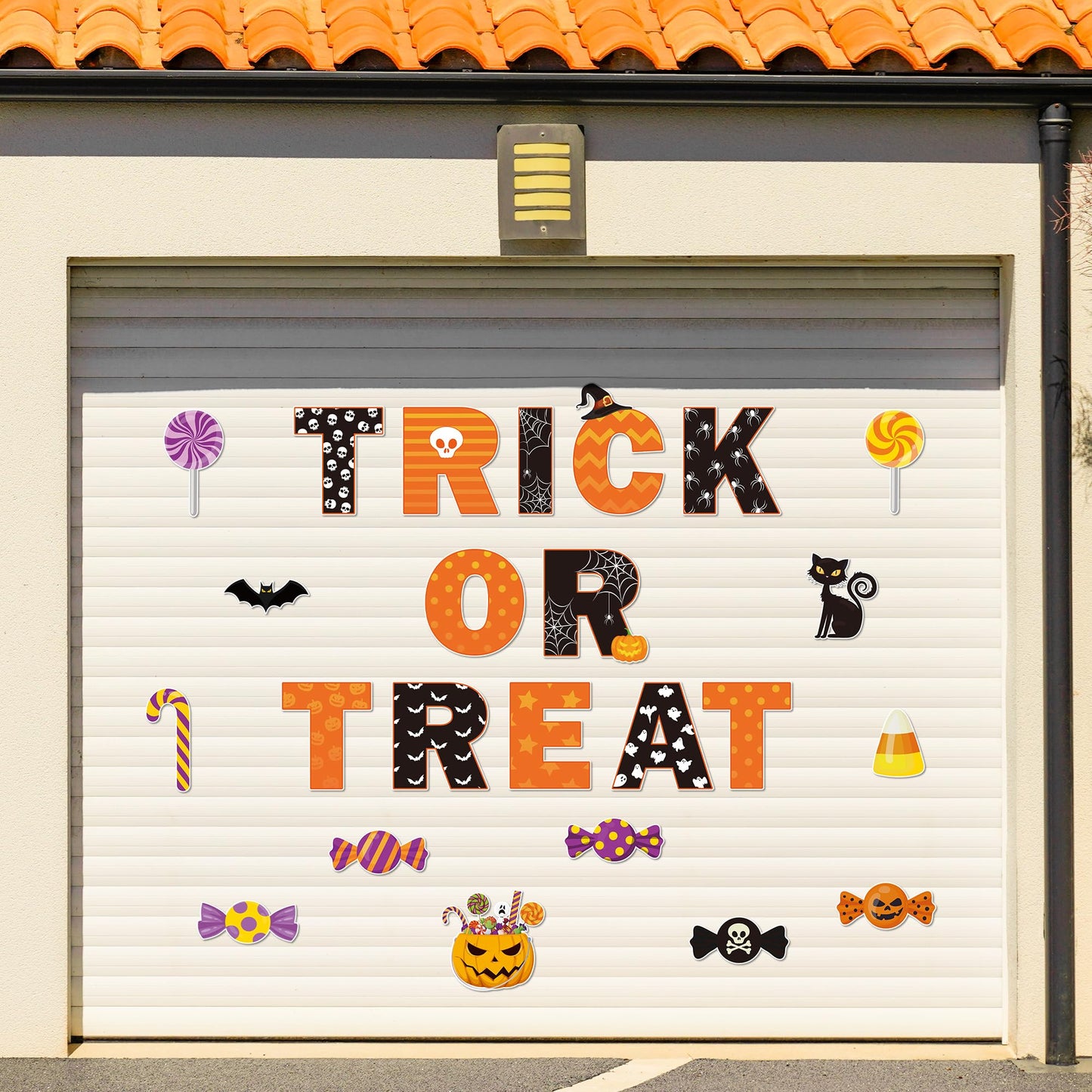 H1vojoxo 24PCS Halloween Garage Door Decorations Magnets Trick Or Treat Halloween Car Garage Magnets Sticker Pumpkin Candy Bats Cat Refrigerator Mailbox Magnet Decals Garage Door Magnetic Decorative