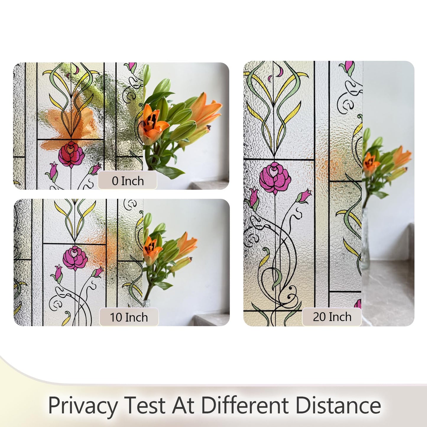 KESPEN WINDOW FILMS Window Privacy Film Stained Glass Frosted Glass Films Decorative Window Film with Rose Flower Static Cling Non-Adhesive Stickers Heat Control for Home, 17.5 Inch X 6.5 Feet
