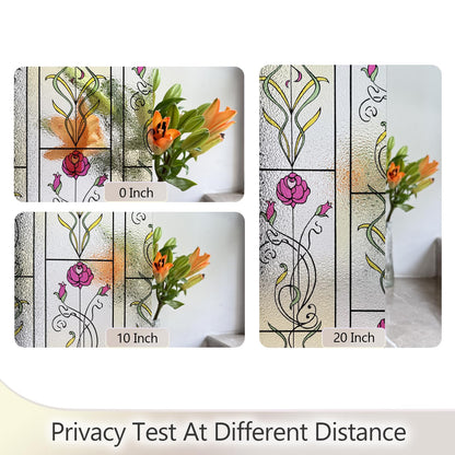 KESPEN WINDOW FILMS Window Privacy Film Stained Glass Frosted Glass Films Decorative Window Film with Rose Flower Static Cling Non-Adhesive Stickers Heat Control for Home, 17.5 Inch X 6.5 Feet