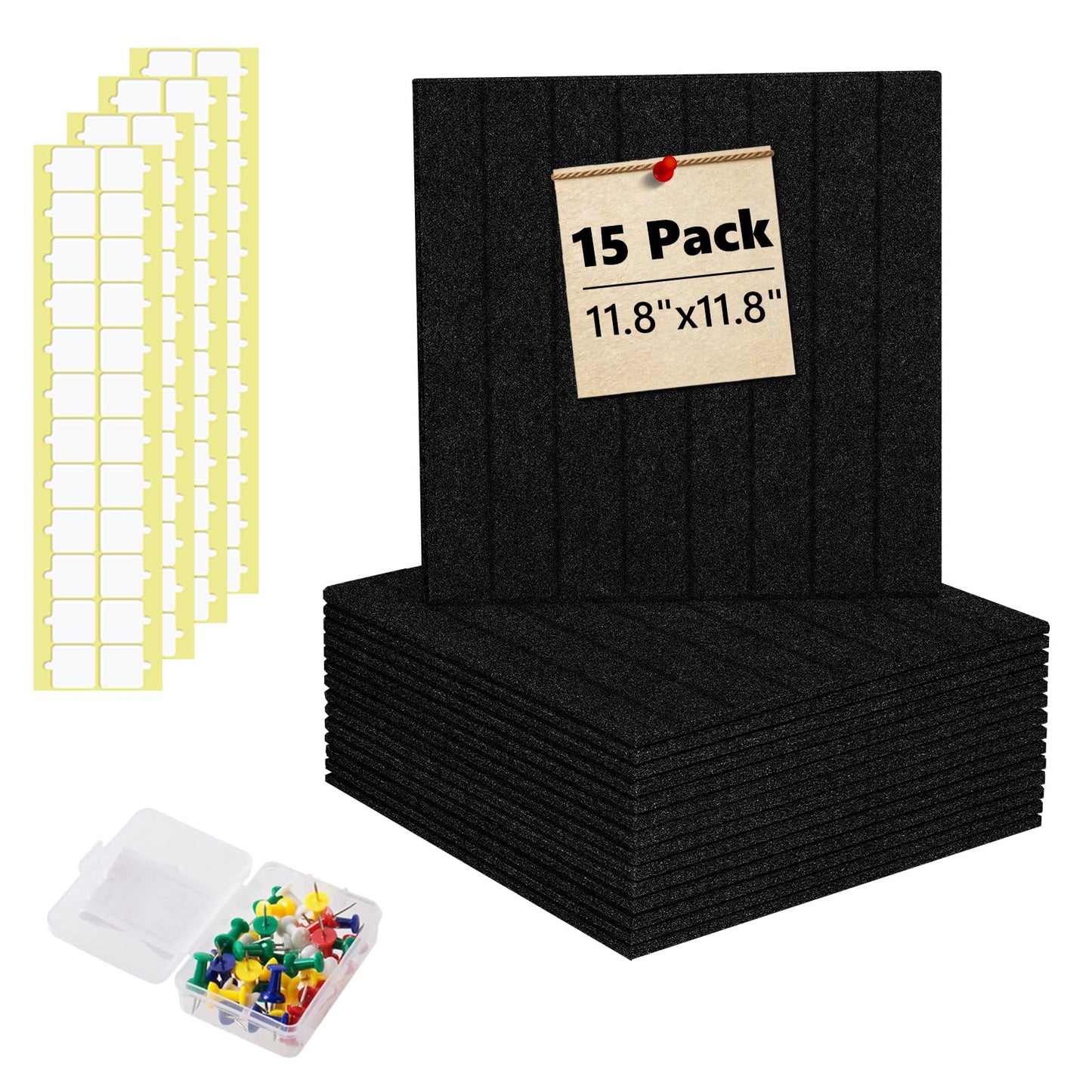 Large Bulletin Board 59" X 36" Cork Boards for Wall Alternative 15 Pack Black Fine-Stripe Felt Bulletin Board 96 Safe Adhesive 35 Push Pins for Office School Home Room Decor