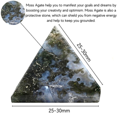 Amazing Gemstone Moss Agate Pyramid Crystal Healing Stones - 1" Great Pyramid Figurine of Natural Stone Pyramid for Meditation, Reiki, Chakra Balancing and Crystal Pyramids Grid