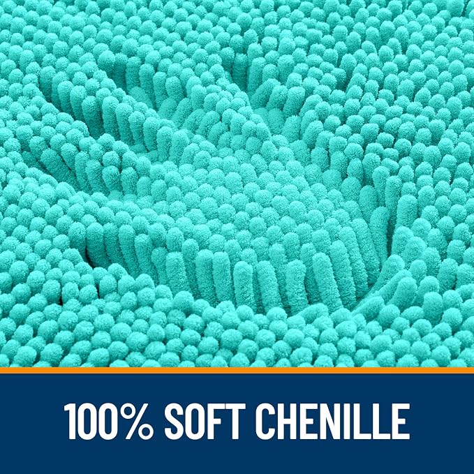 OLANLY Bathroom Rugs 35x24, Extra Soft Absorbent Chenille Bath Rugs, Rubber Backing Quick Dry, Machine Washable Bath Mats for Bathroom Floor, Tub and Shower, Home Decor Accessories, Teal