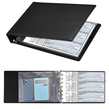 7 Ring Executive Business Check Binder 600 Checks Capcity for 9" x 13" Sheets, PU Leather Checkbook Holder with Zip Pouch