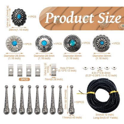 Pandahall 20Pcs Bolo Tie Slider Clasp Kit Alloy Turquoise Buttons Leather Necktie Bolo Tie Tips Replacement End Caps Bolo Tie Slide Clasp for Bracelet Jewelry Making DIY Craft Wallet Bag