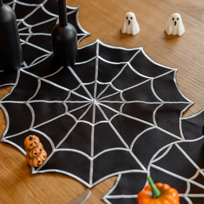 Joyfol Day Halloween Table Runner 14 x 36 Inch, Embroidered Spider Web Table Runners, Black Fireplace Mantel Scarf, Halloween Table Decorations for Parties Gothic Scary Nights