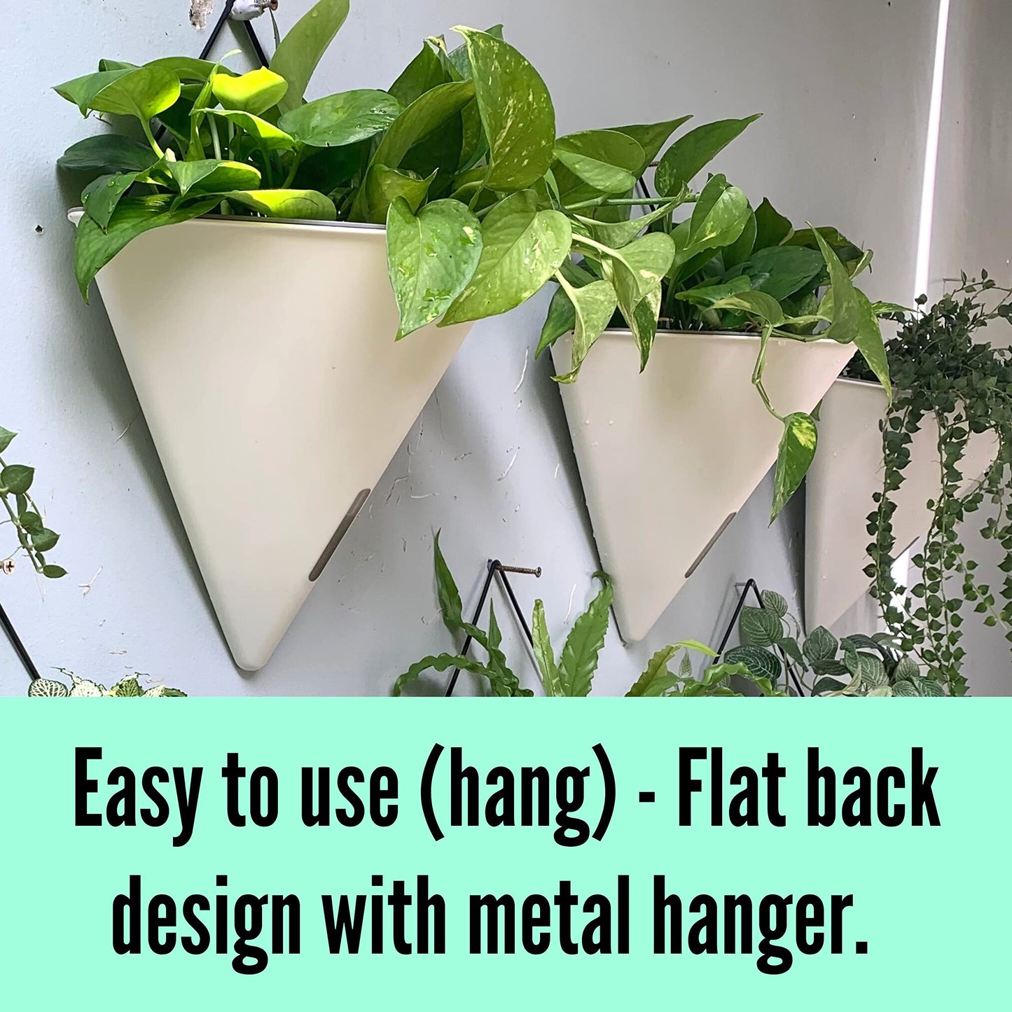 LaLaGreen Bundle - 12" x 2 Pack Gray + 12" x 4 Pack White Large Self Watering White Geometric Hanging Flower Vase Vessel with Metal Hanger, Modern Stylish Wall Mounted Succulent Pot Holder Decor