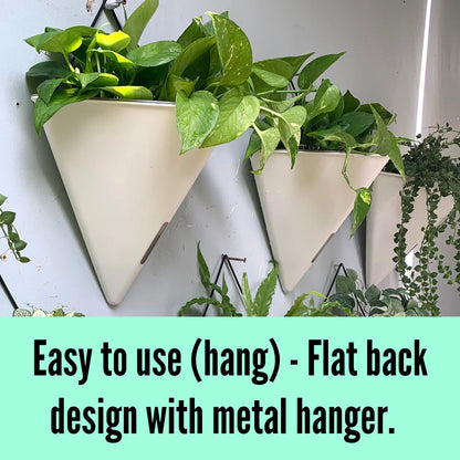 LaLaGreen Bundle - 12" x 2 Pack Gray + 12" x 4 Pack White Large Self Watering White Geometric Hanging Flower Vase Vessel with Metal Hanger, Modern Stylish Wall Mounted Succulent Pot Holder Decor