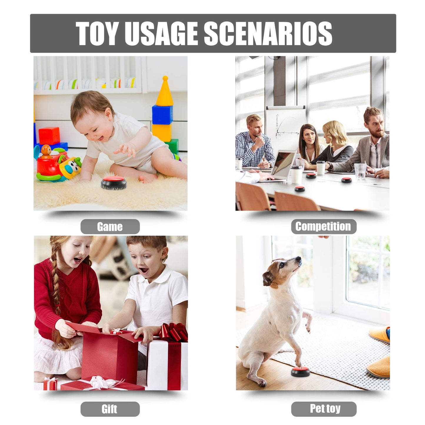 Recordable Button, Sound Button Record Talking Button Answer Buzzers Funny Buttons Record Your Own Words with 30s Voice Recording Time Also Used for Dog Pack of 2 - Black and Red (Battery Included)