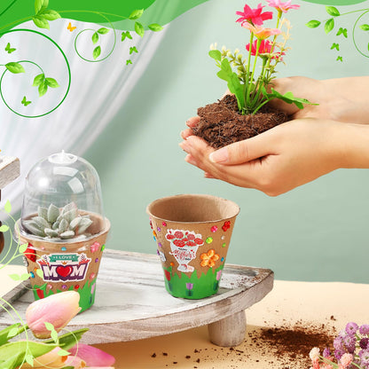 Motipuns 30 Pack Mother's Day Garden Paper Pot Craft Kit Include Plant Flower Peat Pots with Domes 4 Sheet Rhinestones Jewels Stickers and Adhesive Spring Stickers Set for DIY Craft Gifts