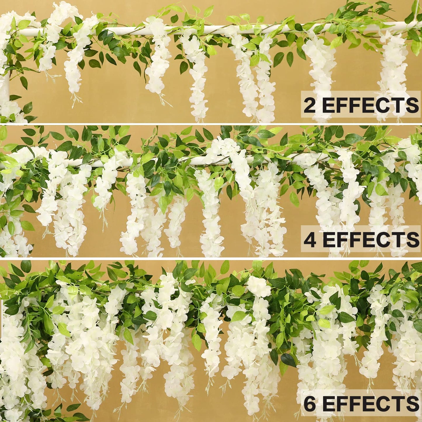 Apeair Wisteria Artificial Flowers Garland, 2Pcs Total 14.4ft Silk Faux Wisteria Vine Kit, Hanging Flower Plant for House Outdoor Garden Ceremony Outside Wedding Arch Floral Decor (2, White)