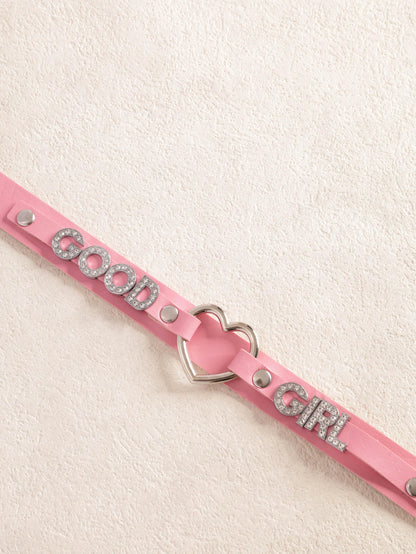 Sacina Gothic Punk Heart Letter Choker, Pink Choker, PU Leather Chocker Collar, Gothic Goth Necklace, Halloween Jewelry Gift for Women