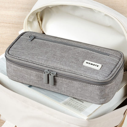 WEMATE Large Pencil Case Aesthetic,Big Capacity Canvas Pencil Pouch with Zipper, Pencil Case for Women & Men, Marker Pen Case,Portable Pencil Bag for Office Light Grey