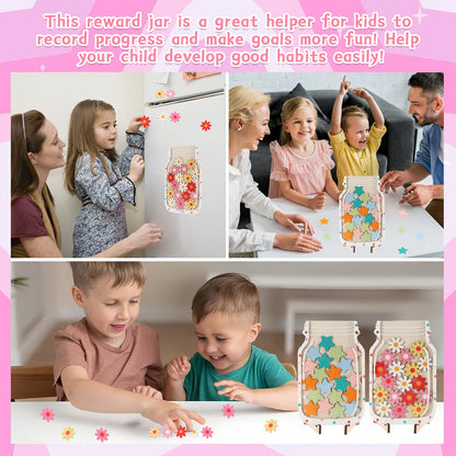 2 Pack Magnetic Reward Jar for Kids, Good Behavior Rewards Jar for Classroom Home, Potty Training Rewards Home Training for Boys Girls, Star and Flower Jar Reward System, Christmas Kids Gift