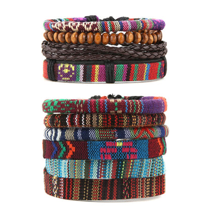HZMAN 2Pcs Handmade Braided Leather Bracelet for Men Women Bohemian Ethnic Tribal Multilayer Hemp Rope Wristbands Wrap Cuff Bracelet