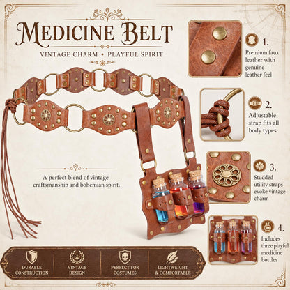 HOSEBS Renaissance Belt for Women-Medieval Belt Set with Potion Bottle,Wizard Belt for Fantasy Accessories for LARP Cosplay (Brown)