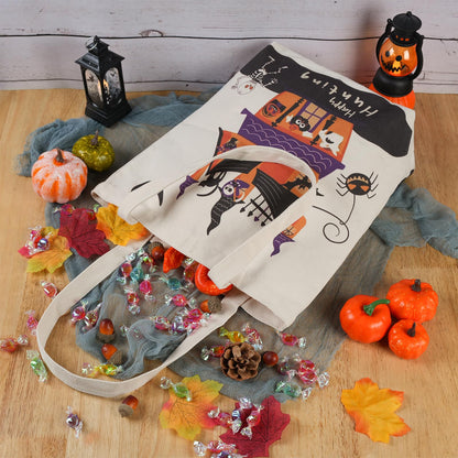 ATFUNSHOP 13.8" Large Halloween Tote Bag Trick or Treat 3 Pack Canvas Reusable Large Bucket with Handle for Kids