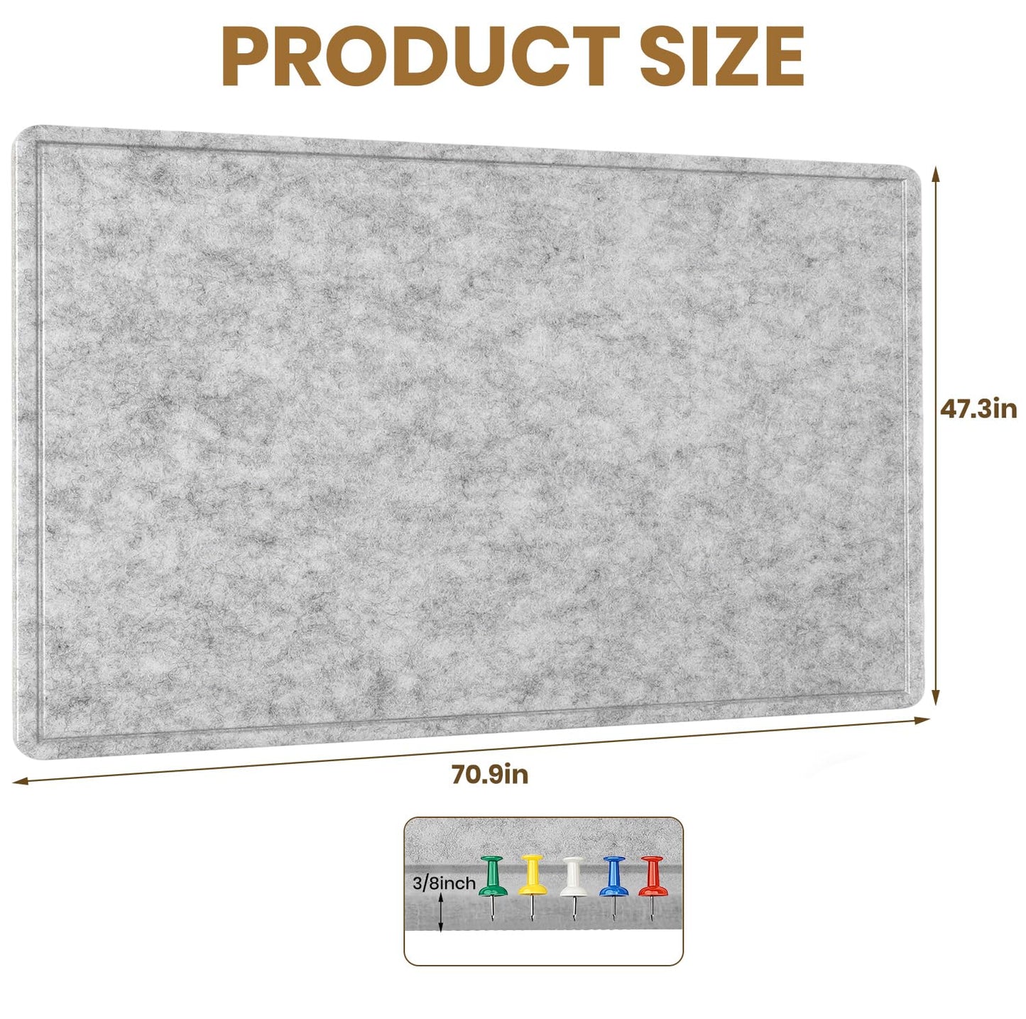 Large Bulletin Board, 72 X 48 inches Cork Board with 30 Pushpin, 6' x 4' Felt Cork Board Notice Pin Board, Self-Adhesive Vision Board Mood Board Foldable Photo Board for Wall - Silver Gray