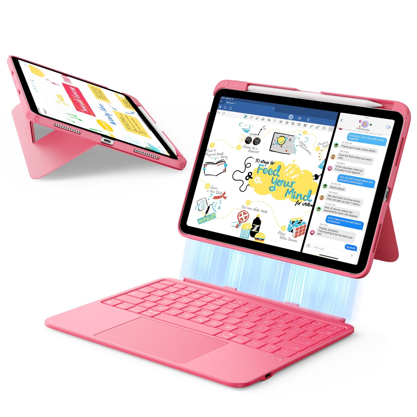 ESR iPad 11th (A16) 2025/10th Gen Flex Keyboard Case, Ultra-Light Magnetic Detachable Keyboard for iPad 10.9" with Writing/Viewing Modes, Larger Precision Trackpad, Pink