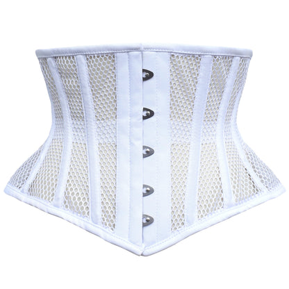 Cincnher Women's Waspie Corset Underbust Waist Training Steel Boned Corset (US, Alpha, Large, Regular, White - Mesh)