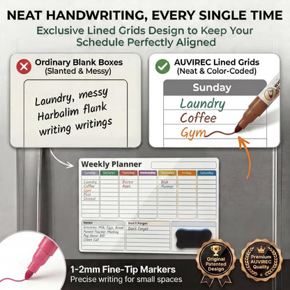 AUVIREC Magnetic Calendar for Refrigerator (3-Pack, Ships Flat) - 17"x12" Monthly, Weekly & Daily Planner with Lined Grids - Nano-Tech Dry Erase Board Fridge Whiteboard, 8 Markers & Eraser