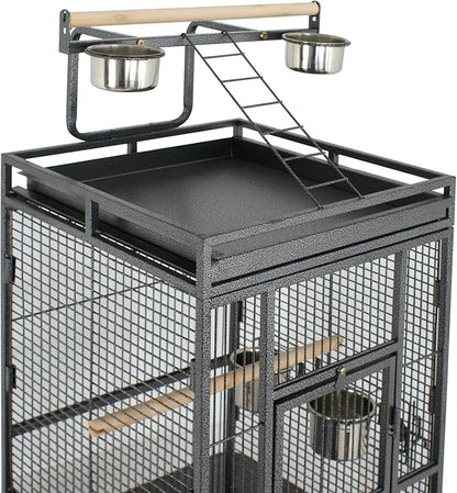 ZENY 61-inch Playtop Parrot Bird Cages, Wrought Iron Large Birdcage with Rolling Stand for Parakeet Cockatiels Quaker Conure Lovebird Finch Canary Small Medium Parrot Cage Birdcage (Black)