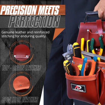 Ap-Leather Pro-302 Premium Oil Tanned Leather Tool Belt, Carpenter Tool bag | Tool Belt 29 Pockets Tool Pouch with 4 Loops, Carpenter, for 30" to 52 (Maroon Tool Belt, Extra Large)