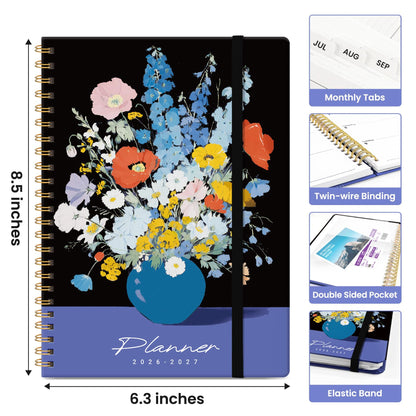 Planner 2026–2027, Weekly & Monthly Academic Organizer for School Year, Jul 2026–Jun 2027, Hardcover Planner with Tabs, Back to School Essential, 6.3" x 8.5", Quiet Meadow