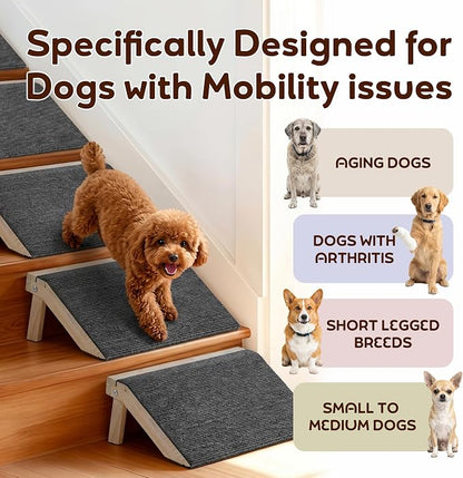 2 Pack Non-Slip Wooden Pet Ramp for Small Dogs, Gentle Slope Stair Ramp for Puppies, Senior Pets & Cats, Easy to Use Indoor Pet Access Ramp
