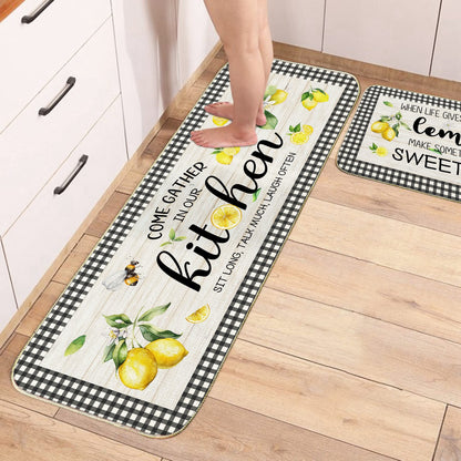Lemon Kitchen Mat Set of 2, Kitchen Mats for Floor, Farmhouse Lemon Kitchen Decor Floor Mats Non Slip, Kitchen Runner Rug Carpet 17x29 and 17x47 Inch