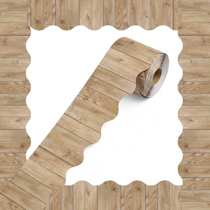 Tenceur 120 Feet Bulletin Board Borders Wooden Pattern Straight Rolled Border Trim Wood Straight for Classroom Schools Office Decoration (Light Brown)