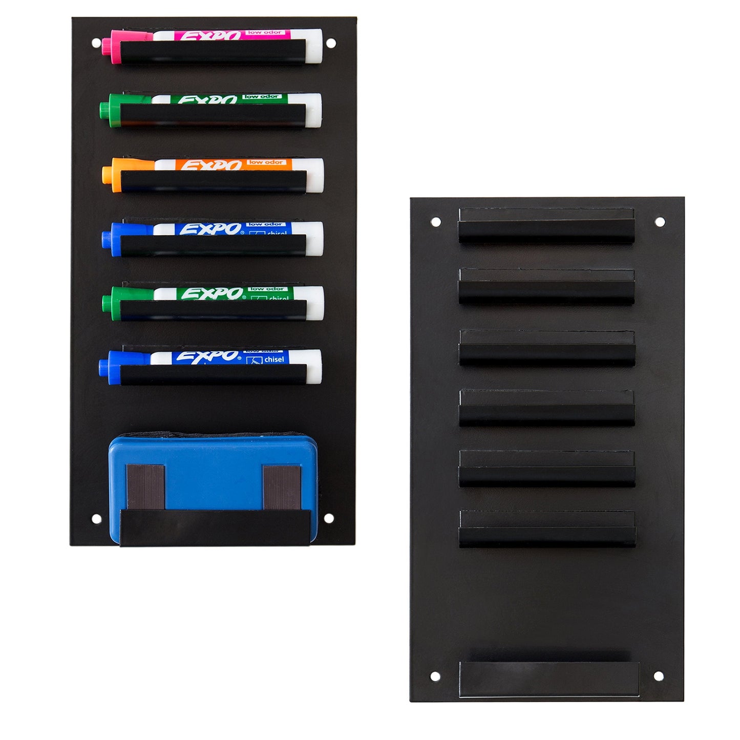 MyGift 2-Pack Vertical Whiteboard Dry Erase Marker Holder, 7-Slot Wall Mounted Organizer for Classroom Office Home, Black