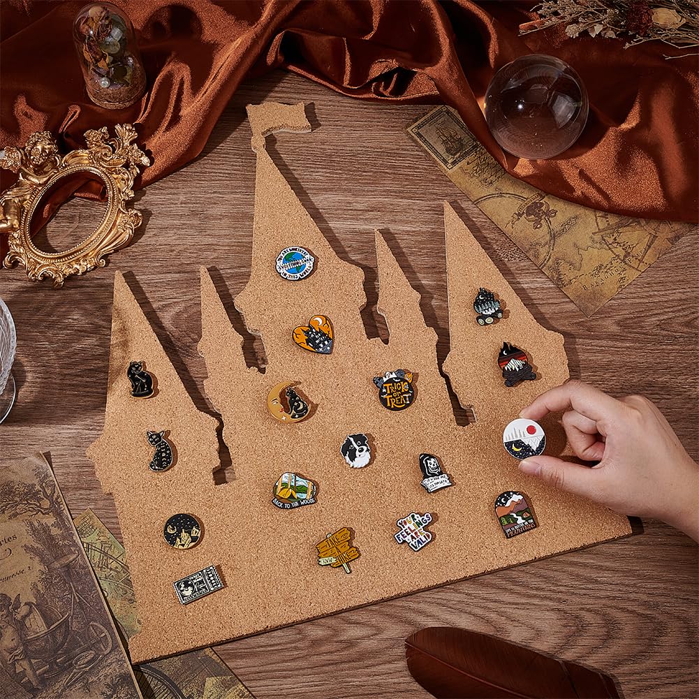 BENECREAT Castle Pin Board Cork Board, 14.2x11.8inch Bulletin Display Board Brooch Jewelry Display Cork Tray for Brooch Pin Collection Display, Office Home and School Decor
