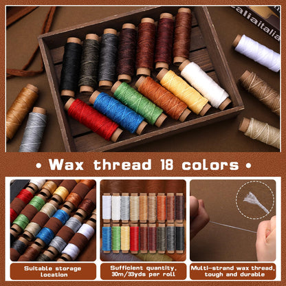 TLKKUE Leather Working Tool Leatherworking Tool Kit with Custom Storage Bag for Carving Punching Sewing Stamping, Essential Supplies for DIY Leather Crafts
