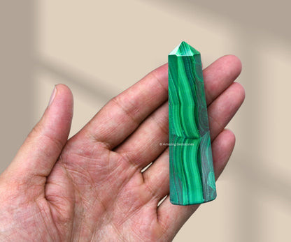 Amazing Gemstone Malachite Crystal Towers ~ Natural Healing Crystal Point Obelisk for Reiki Healing and Crystal Grid (2" to 3" INCH)