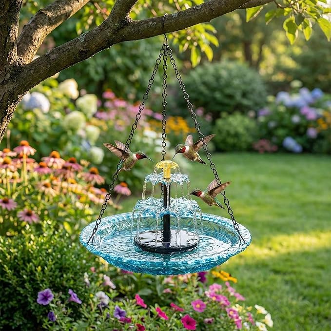 Solar Cascade Hanging Bird Bath Fountain, 2026 New Hanging Bird Bath with Flowing Water for Outdoors Garden Patio Backyard Lawn Decor (Purple)
