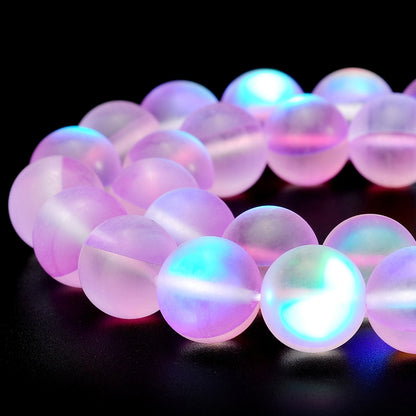 RUBYCA 8mm Round Moonstone Matte Crystal Glass Beads Aura for Jewelry Making Purple, 1 Strand