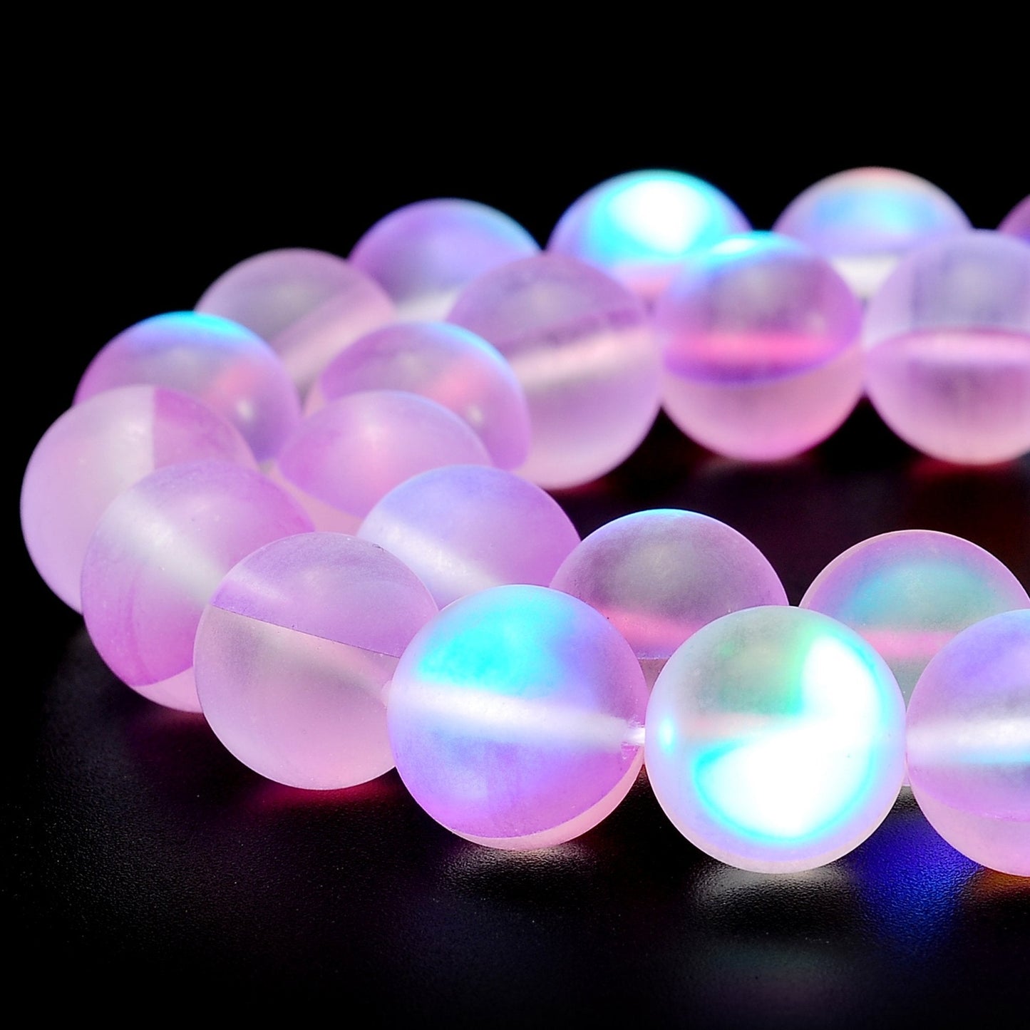 RUBYCA 6mm Round Moonstone Matte Crystal Glass Beads Aura for Jewelry Making Purple, 1 Strand