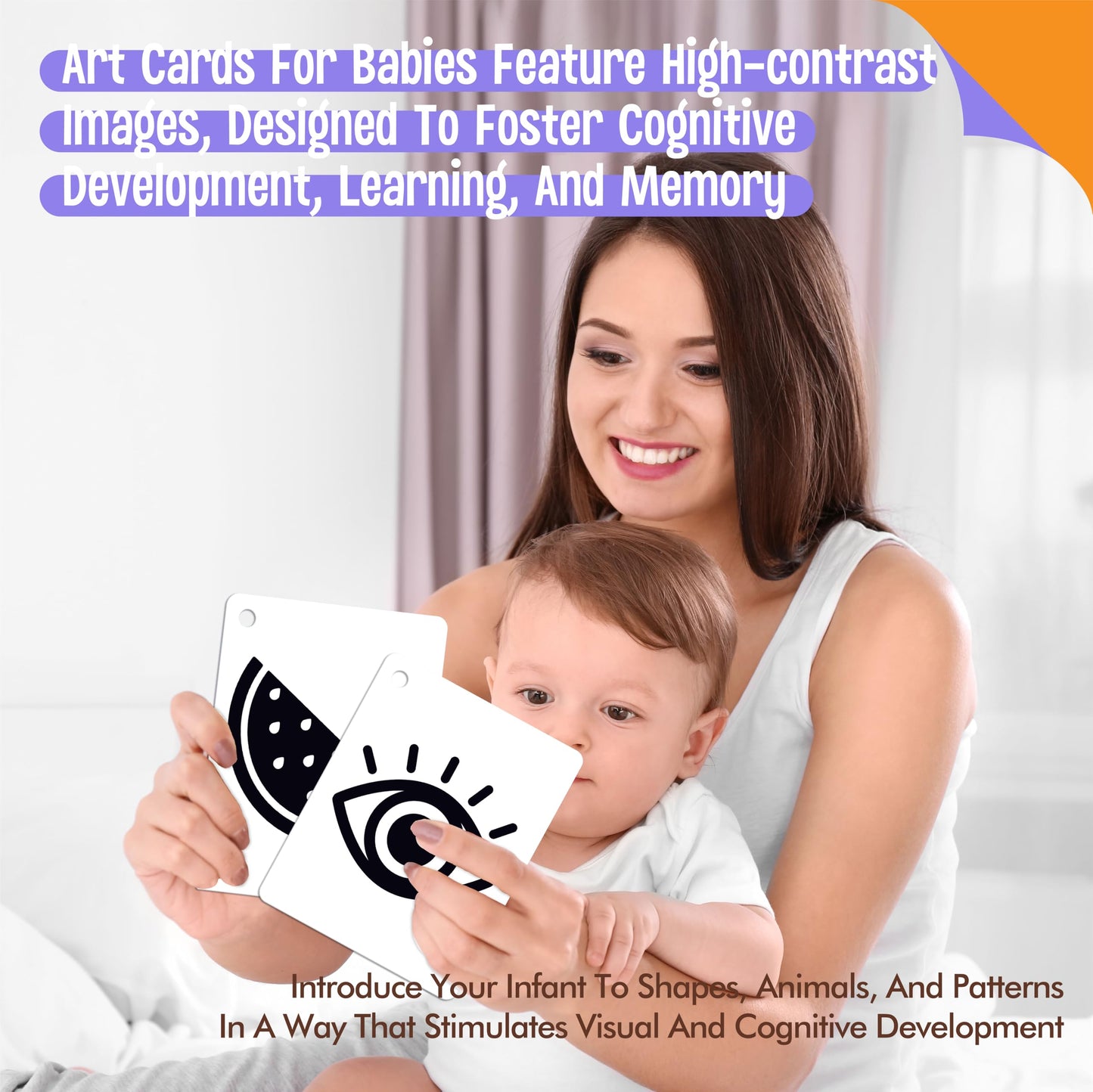 50PCS High Contrast Baby Flashcards, 100 Pages Black & White Visual Stimulus Flash Cards, Brain Development Cards Set Montessori Sensory Toys for Infants Newborn Boy Girl Baby Tummy Time (0-3 Months)