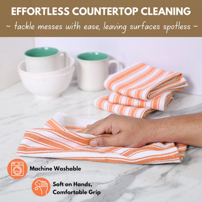 Native Fab Stripe Kitchen Towels - 4 Pack - Basket Weave 100% Cotton Dish Towel - 16x26 inches - Absorbent Towels for Cleaning, Quick Drying, Washable Dish Cloths with Hanging Loop - Orange White