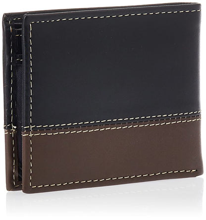 Timberland Men's Leather Passcase Bifold Wallet Hybrid, Black/Cognac, One Size