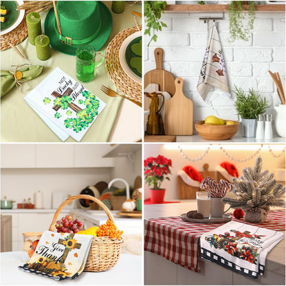 Mindsoft 12 Pcs Christian Seasonal Kitchen Towels 16 x 24 Inch Religious Cross Flower Dish Towels with Hanging Loop Christian Gifts for Women Men Absorbent Dishcloth for Oven Door Housewarming Decor